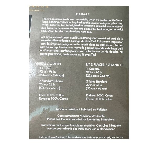 Ted Baker London Blue Floral Rhubarb Duvet Cover & Shams Set Sz Queen New - Picture 7 of 10